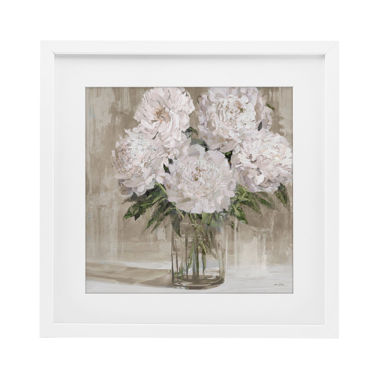 Stupell Industries Peony Blooms Beige Neutral Framed Print Under Glass, design by Amber Sterling